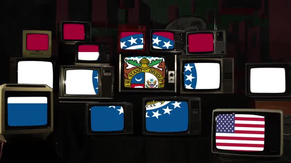 Flag of Missouri and US Flag on Retro TVs.