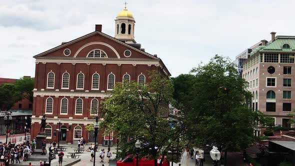 Exterior view of Boston Faneuil Hall Marketplace with Samuel Adams Statue