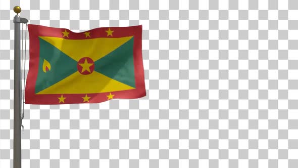 Grenada Flag on Flagpole with Alpha Channel - 4K