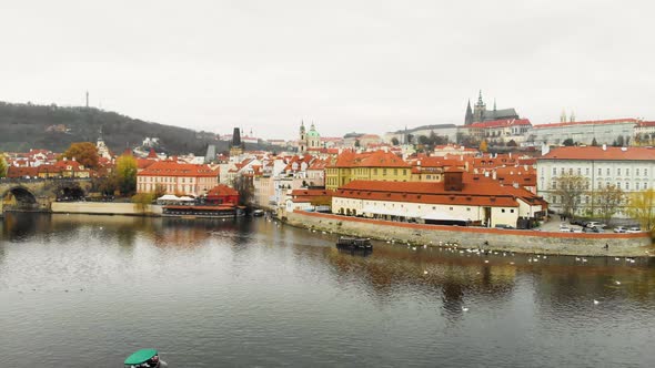 Vltava River View From Above on the Cityscape of Prague