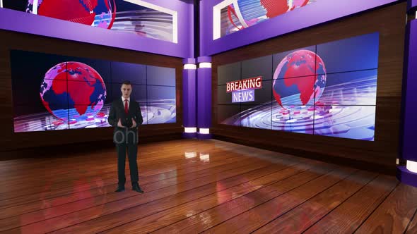 3D Virtual Tv Studio News With A Wooden Floor A136