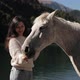 Beautiful Young Asian Woman Tourist with Animal Horses Wild White Sunset Running Rider Cowboy Water - VideoHive Item for Sale