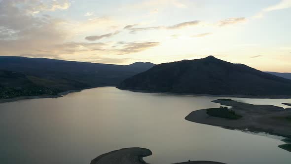 Aerial view of mountains and lake