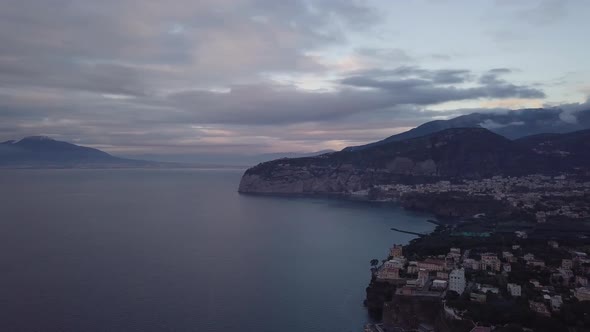 The coastal town of Sorrento in Italy, a beautiful landscape of houses near the bay of Naples, shot