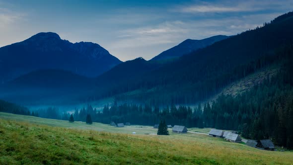 Dawn in the valley Chocholowska, Tatra Mountains, Poland