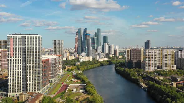 Moscow River and Modern Residential Buildings