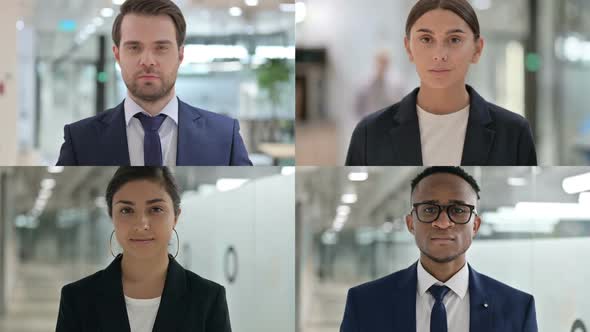 Collage of Serious Young Business People Looking at the Camera