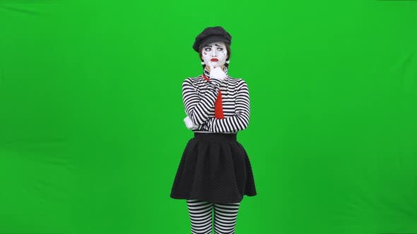 Mime Girl Thinking About Something, Got an Idea. Chroma Key