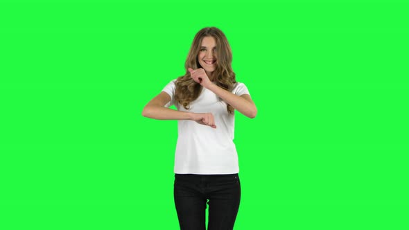 Lovable Girl Is Dancing Funny. Green Screen