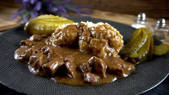 Beef stew with barley groats.