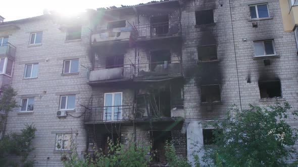 War in Ukraine  a Destroyed Building in the City of Makariv