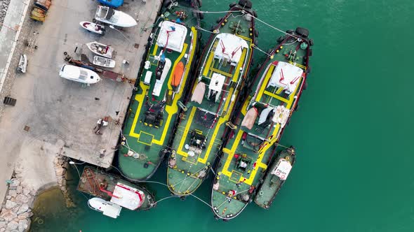 Ship tractor in the port Aerial view 4 K