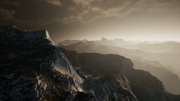 Dramatic Sky Over Steps in a Mountain.