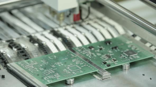 Production of Electronic Board. Close-up.