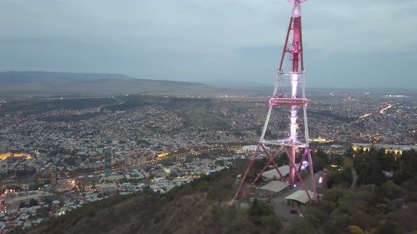 Aerial view of Mtatsminda Park. Tbilisi TV Tower. Georgia