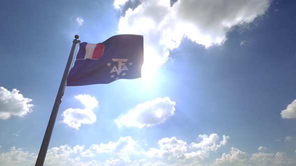 French Southern and Antarctic Lands Flag on a Flagpole V4 - 4K