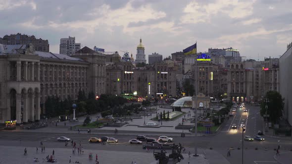 Independence Square. Maidan. Kyiv. Ukraine. Time Lapse