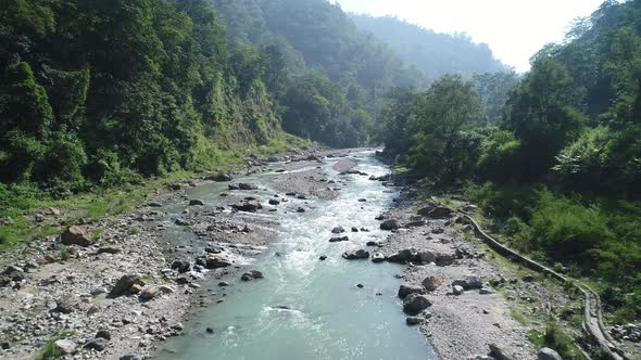 The Ganges river near Rishikesh state of Uttarakhand in India seen from the sky