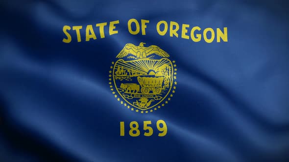 Oregon State Flag Blowing In Wind