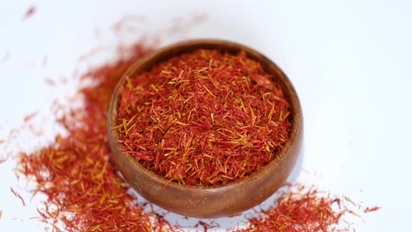 Wooden Bowl of Saffron Rotates Around Itself