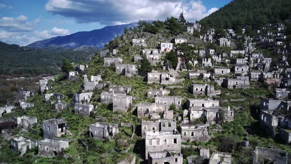 Drone view on world famous Kayakoy ghost town near to Olludeniz, Fethiye.