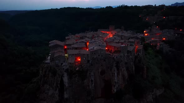 Aerial view of Calcata Vecchia village in the province of Viterbo, Italy