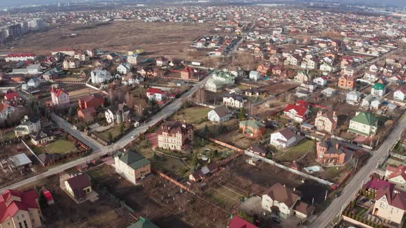 Rush Out Drone Shot of Residential Areas of Low Building Density - Cottages and Duplex Homes