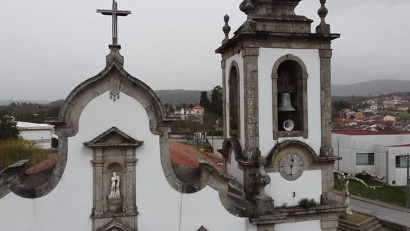 Small catholic church in the village in the interior of Portugal - Europe, drone view from the top o