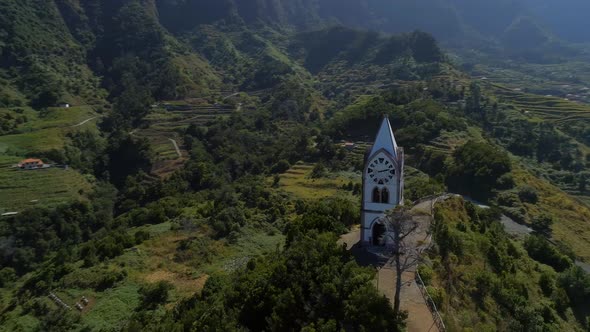 Old Chapel on a Hill in Madeira Aerial View