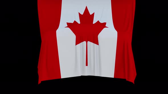 The piece of cloth falls with the flag of the State of Canada to cover the product