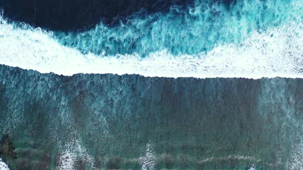 Tropical flying copy space shot of a summer white paradise sand beach and aqua blue ocean background