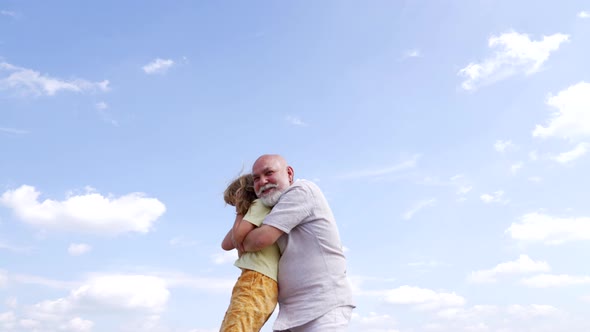 Happy Grandfather Smile Hugging Grandson Child Skyhigh Happiness