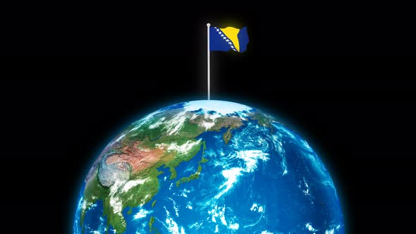 Bosnia And Herzegovina Flying Flag On The 3d Rotated Planet Earth