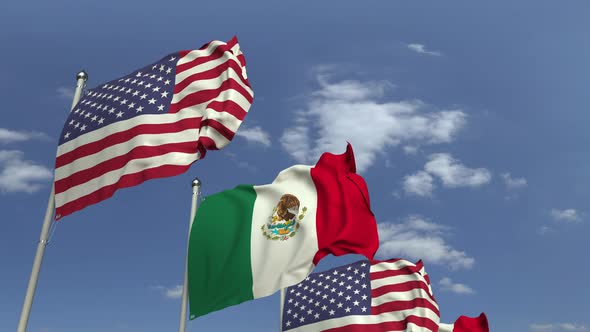 Waving Flags of Mexico and the USA