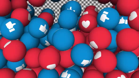 Facebook Social Media Like and heart emoji Transition 4K Resolution With Alpha Channel