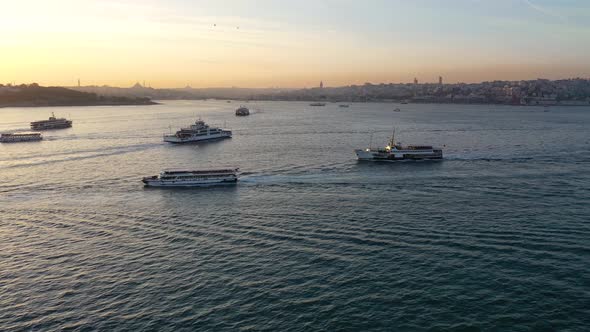 Aerial tracking of cruise ship in istanbul Bosphorus  