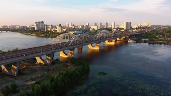 Aerial View of City Bridge with Moderate Car Traffic