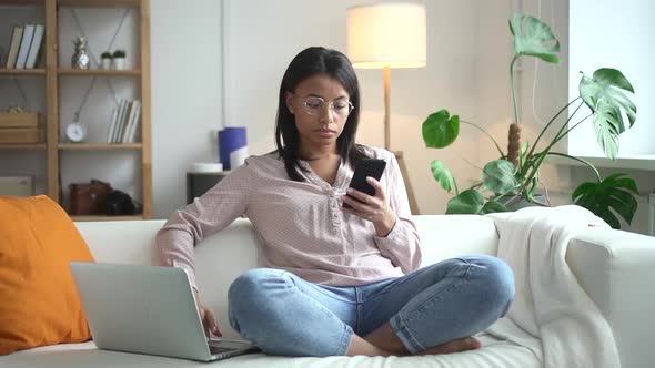 African Woman Working Background Home Interior Distant From Office Spbd