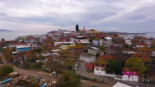 An Aerial View of Golyazi Merkez a Fishermen's Town By the Lake and the Magnificent Waters of the