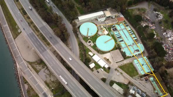 Aerial View of Waste Water Treatment Plant