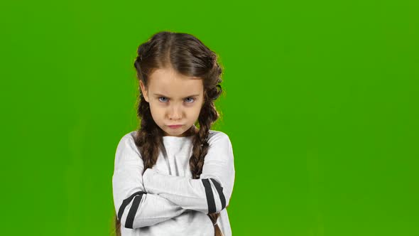 Child Is Angry, She Is Very Nervous. Green Screen