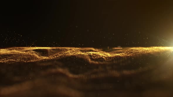 Futuristic Abstract Flowing Gold Particles Wave