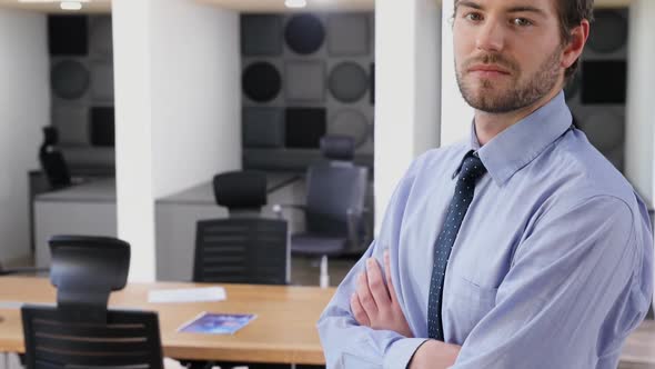 Portrait of male executive standing with arms crossed 4k