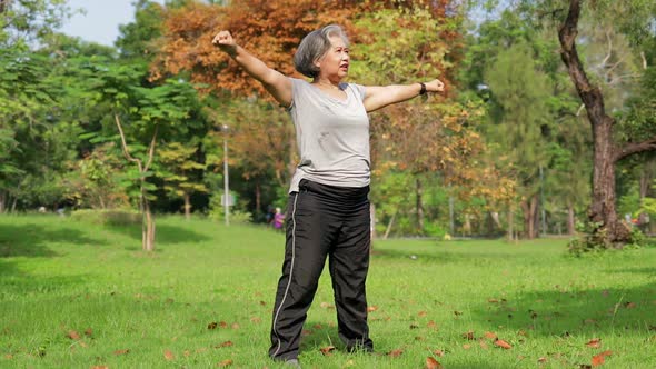 Asian elderly woman Stand and exercise in the park.