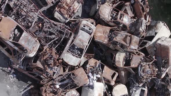 Vertical Video of the Consequences of the War in Ukraine  Destroyed Cars