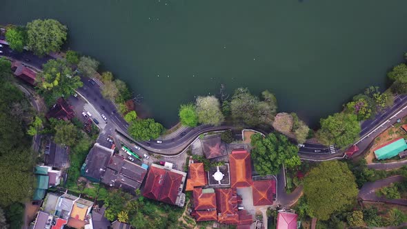 Aerial view of a road along the coastline in Moragalla, Sri Lanka.