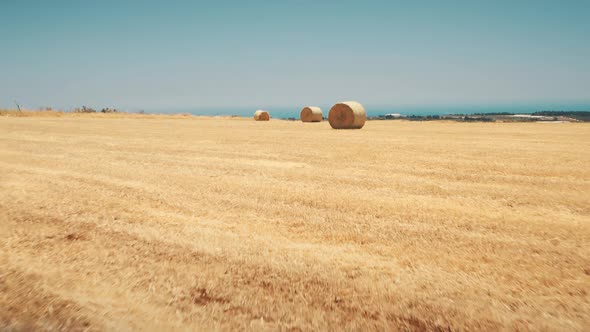 Haystack on Yellow Mown Field Closeup