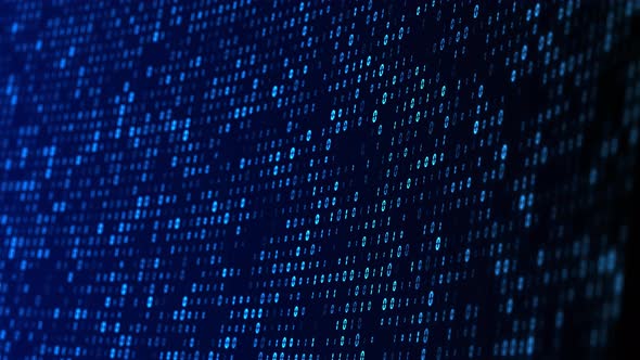 Digital Data Stream Binary Code Matrix With Numbers Moving On Screen. alt