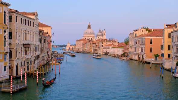 Panorama of Venice Grand Canal and Santa Maria Della Salute Church on Sunset