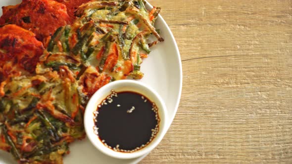 Pajeon or Korean pancake and Korean Kimchi pancake or Kimchijeon - Korean traditional food style